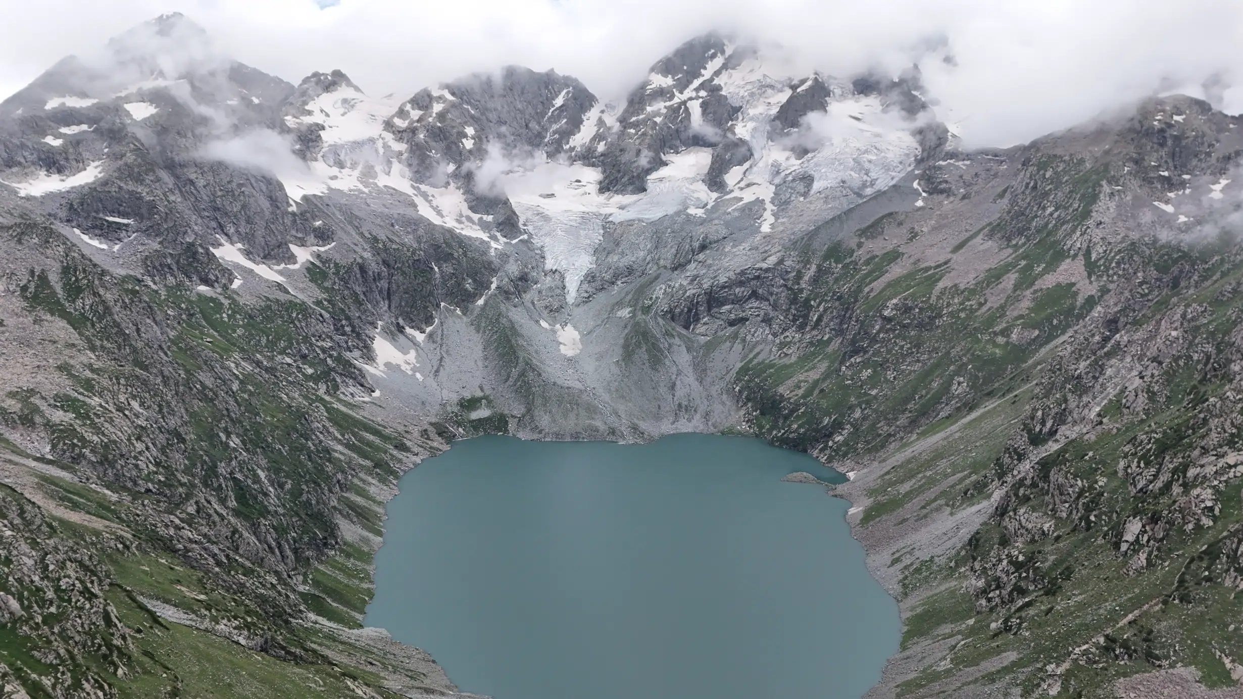 Aerial view of Katora Lake and the mountains